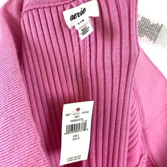 NWT Aerie Gotta Jet! High Waisted Wide Leg Ribbed Skater Lounge Pant Pink Large - Picture 6 of 7